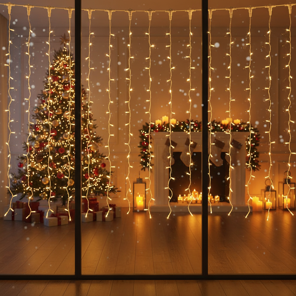 Instalatie LED Perdea Snowvale 500x80cm Lumina Calda 180 LED-uri Fir Alb