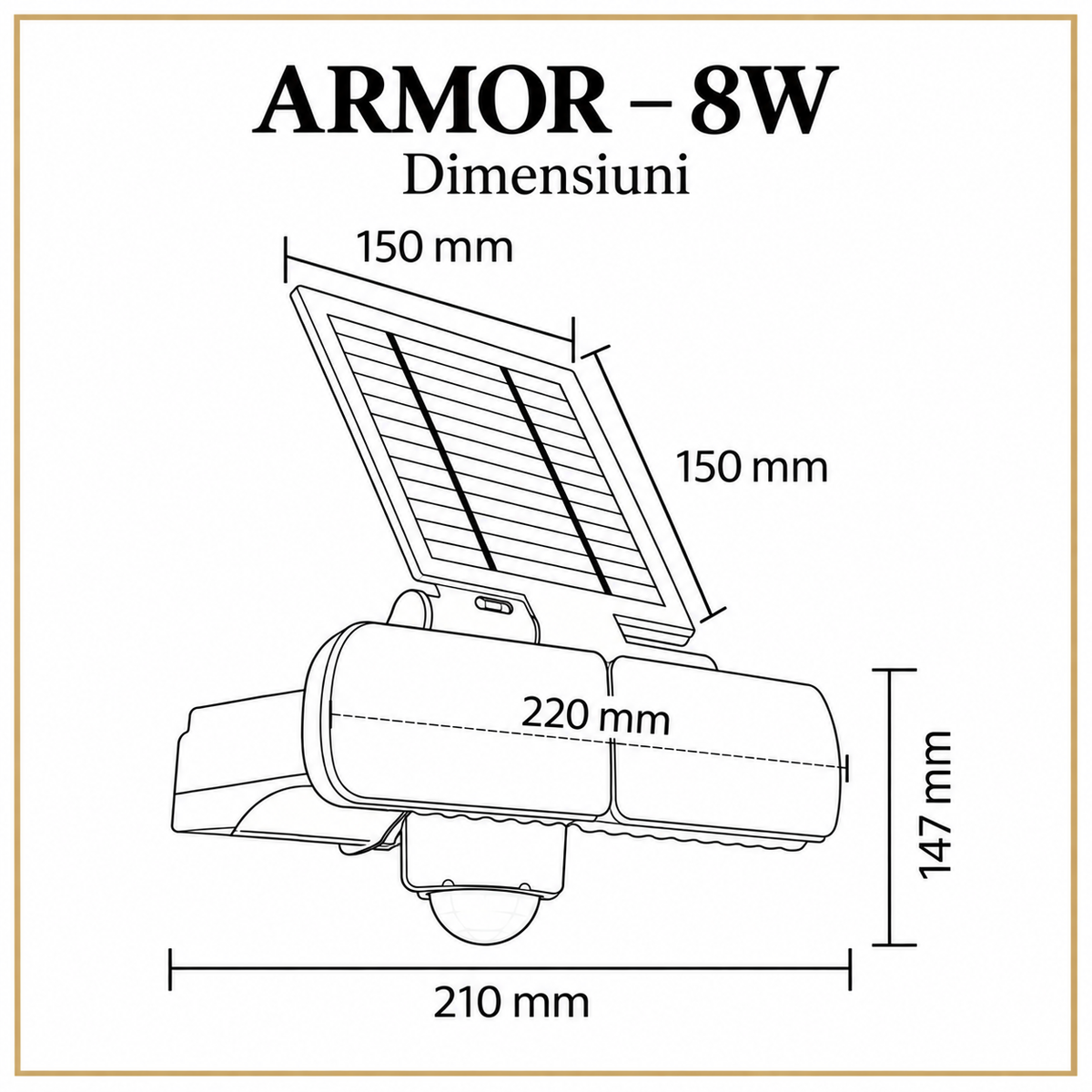 Lampa LED Solara Armor cu Panou Reglabil si Senzor 6400K