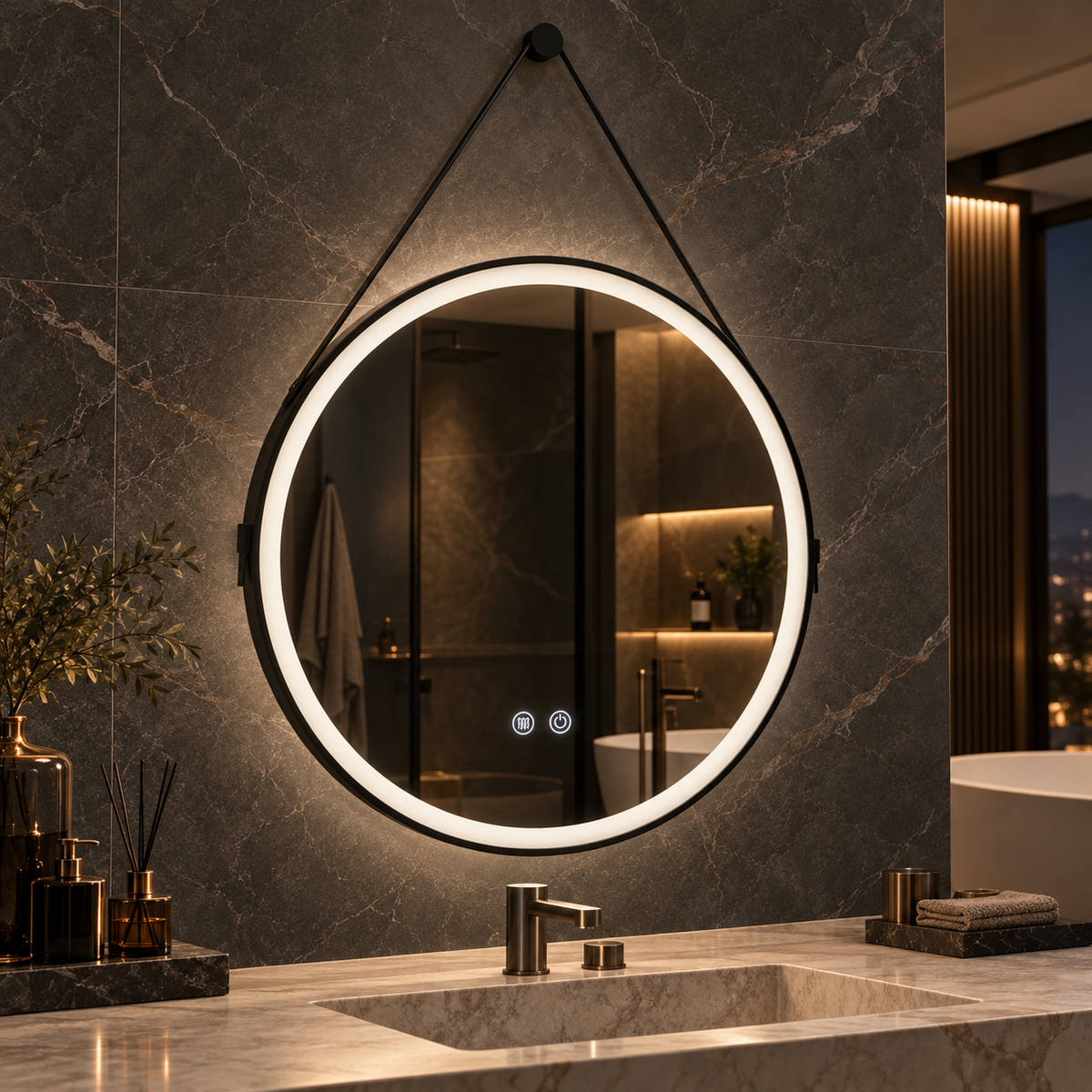 Oglinda LED Rotunda 60CM, 3 Lumini, Dezaburire, Dimabila OD009