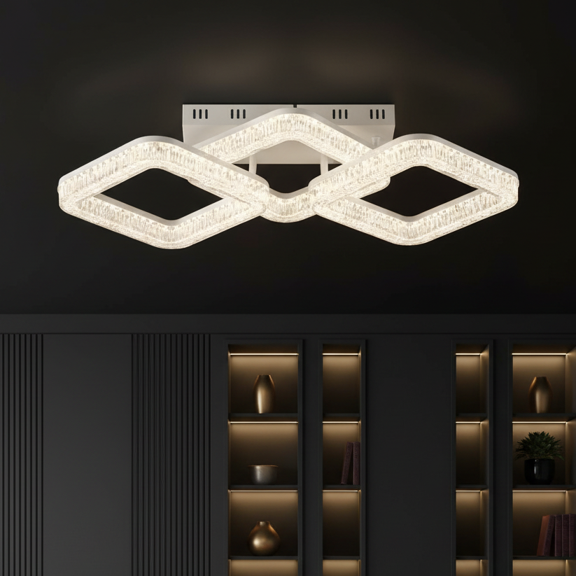 Lustra LED MATEO 3 Square White Echivalent 400W Telecomanda