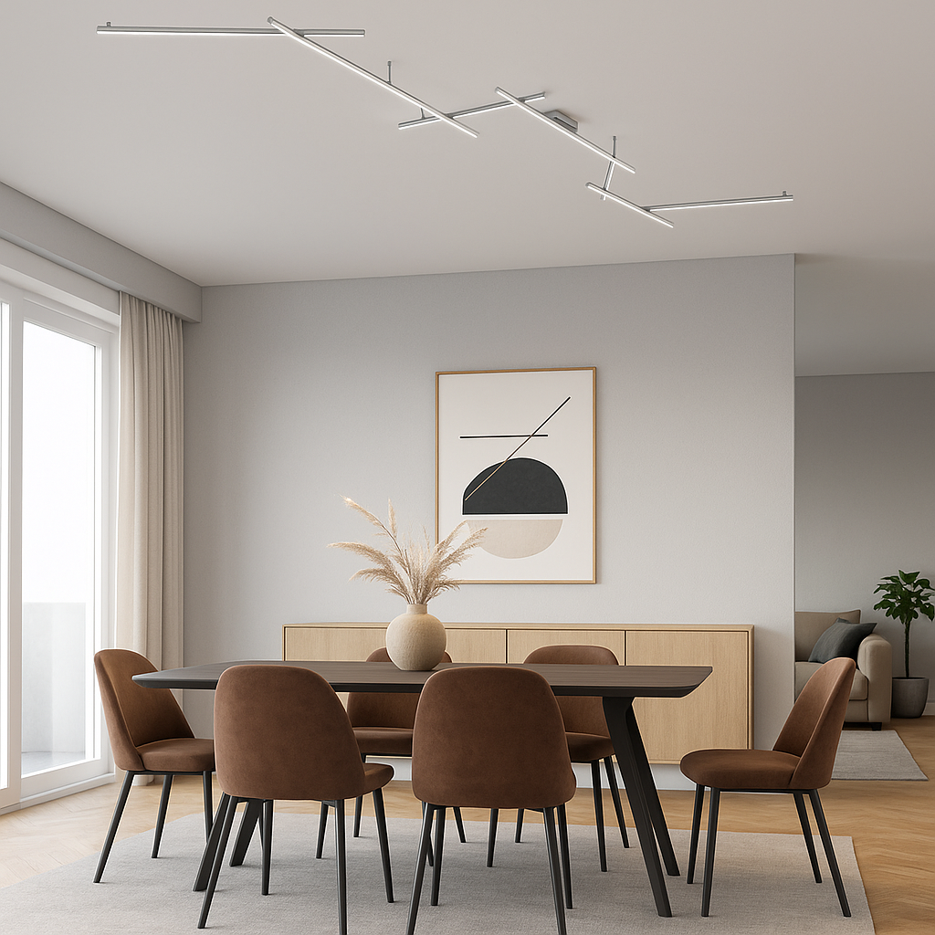 Lustra LED INDIRA Reglabila Argintie 345cm Echivalent 350W