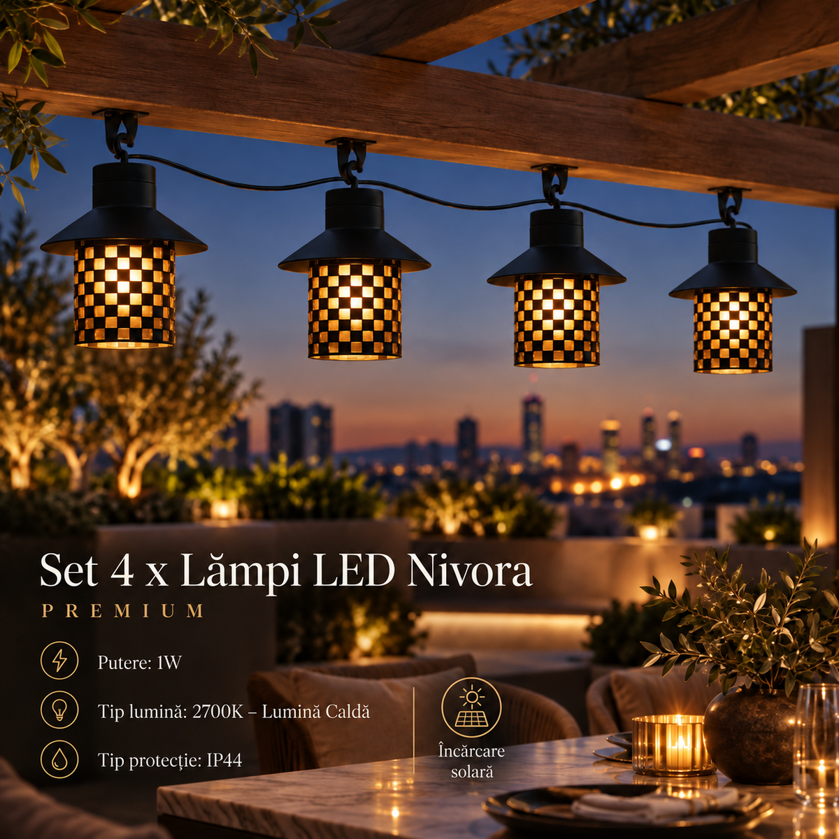 Set 4 x Lampi de Exterior NIVORA cu Incarcare Solara Premium