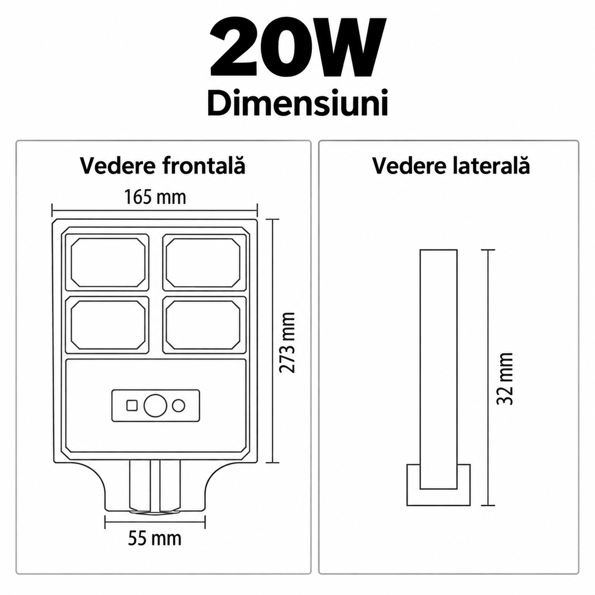 Lampa LED Solara Compact Pro cu Senzor Miscare si Telecomanda 20W | 6400K