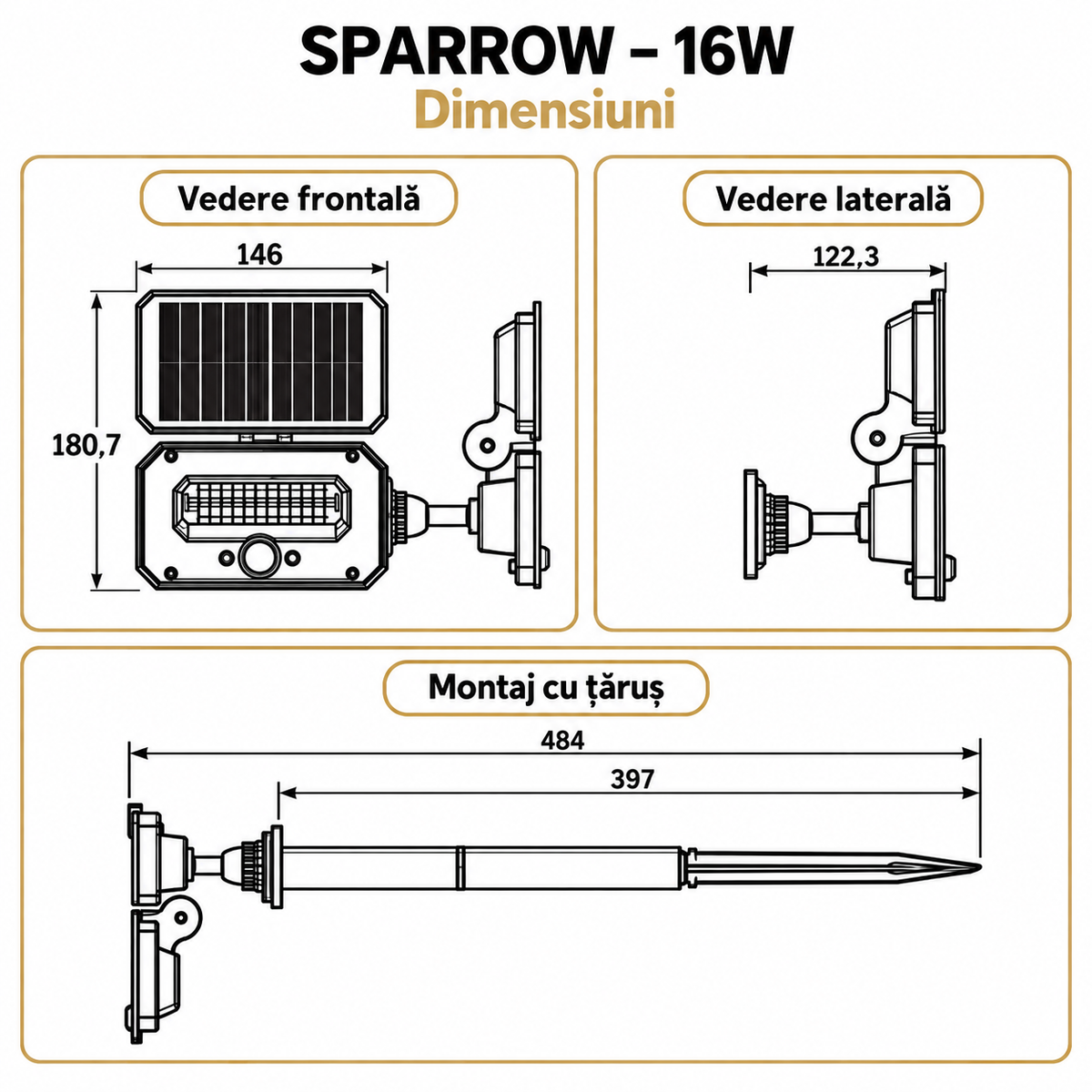 Lampa LED Solara Sparrow cu Panou Reglabil Senzor si Telecomanda 6400K