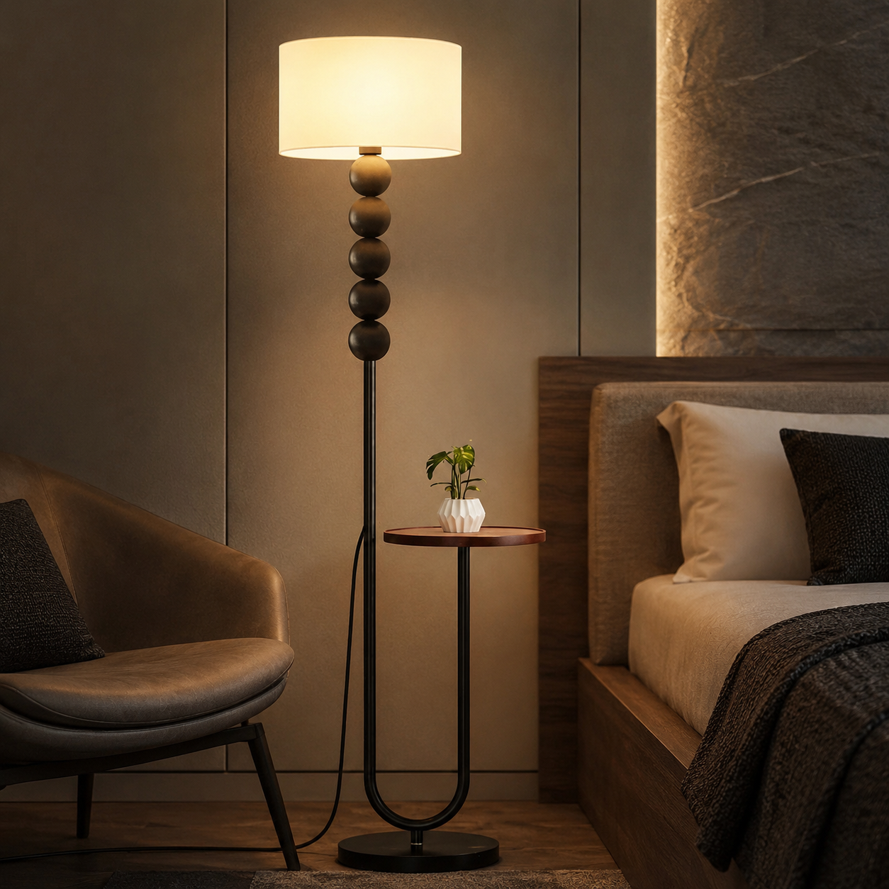 Lampadar BILBAO Black&White Cu Masuta 160CM