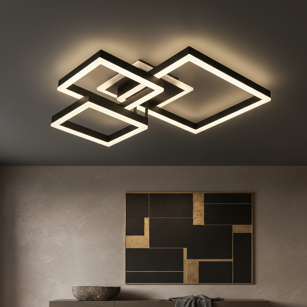 Lustra LED KENO 3 SQUARES Black Echivalent 400W Telecomanda