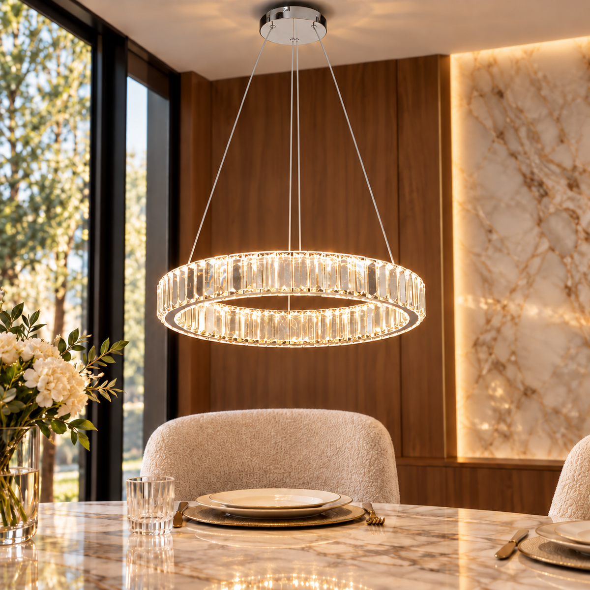 Lustra LED Cristal REGAL Chrome 1 Segment 40cm Echivalent 200W Telecomanda