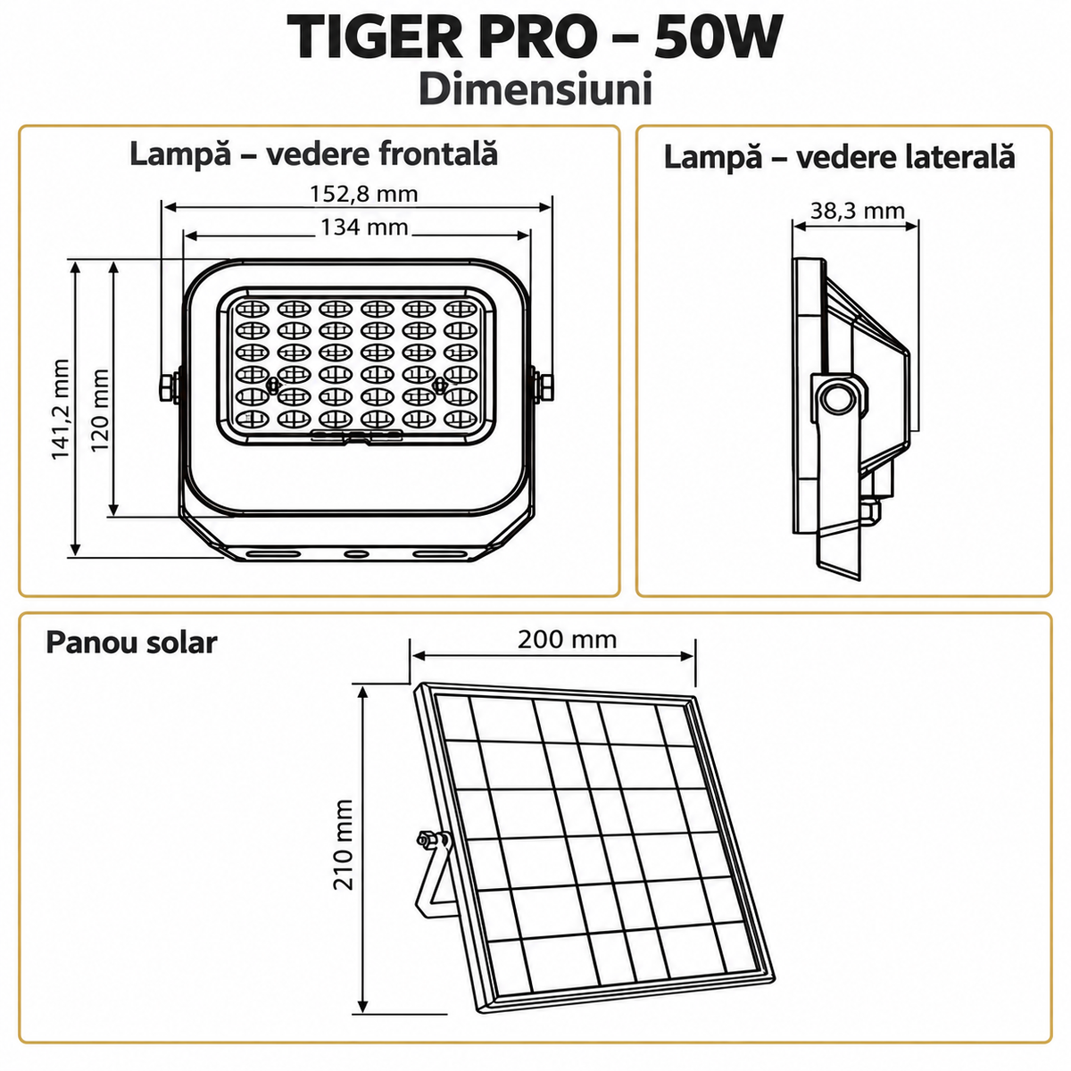 Lampa LED Solara Tiger Pro cu Panou Reglabil si Telecomanda 6400K