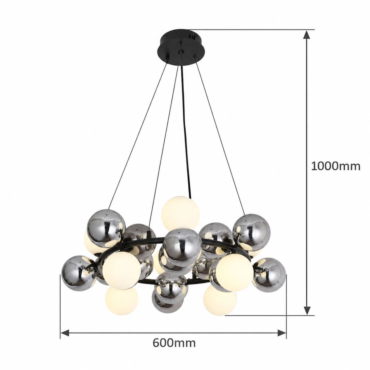 Lustra Suspendata Abajur Mat & Fumuriu 8xG9 Merly Black Ø60CM