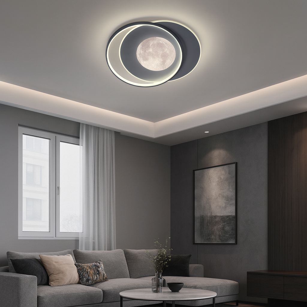 Lustra LED Double Circle Mini-Moon Echivalent 400W Telecomanda