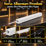 Sursa Alimentare White Premium pentru Sina Magnetica Hyper 200W | 24V | 27CM
