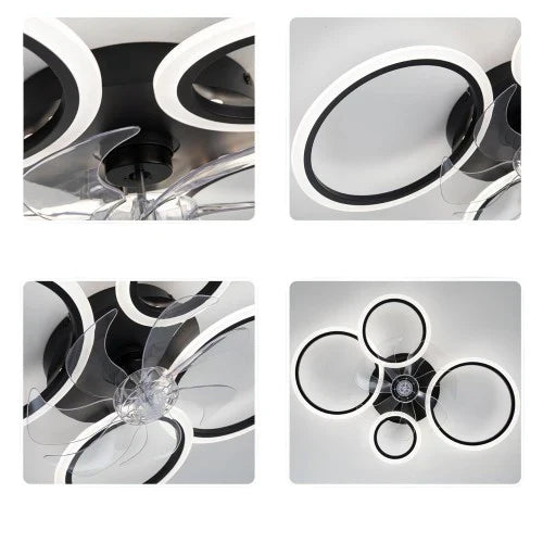 Lustra LED 4 Circle Black Ventilator si Telecomanda Echivalent 400W