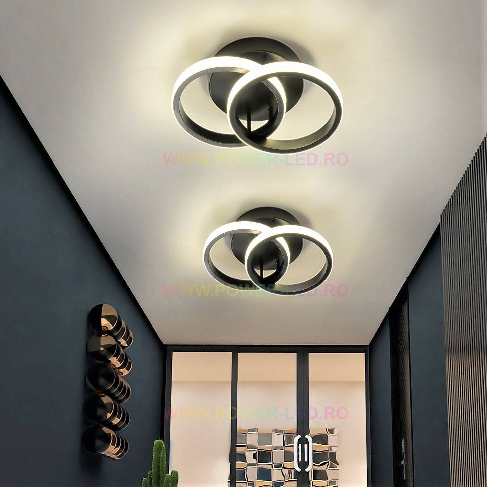 Lustra LED 28W Double RING Negru Echivalent 150W