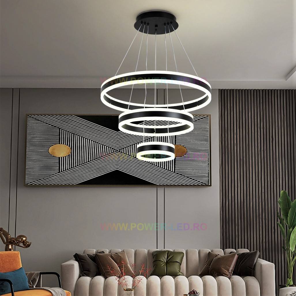 Lustra LED 308W KING Black 3 Segmente Telecomanda