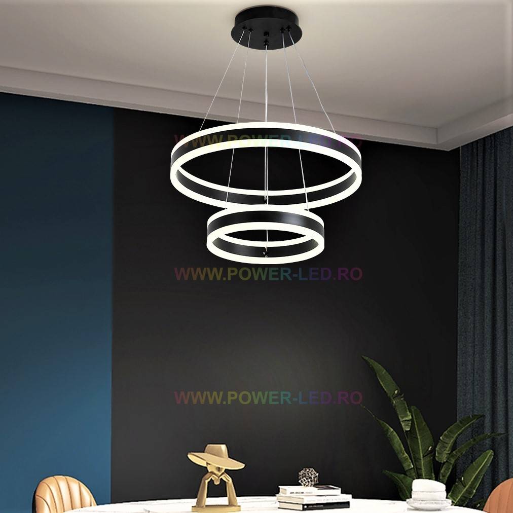 Lustra LED 204W KING Black 2 Segmente Telecomanda