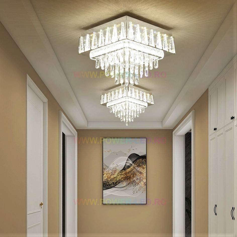 Lustra LED 120W ELEGANCE SQUARE Maxi Cristal Telecomanda