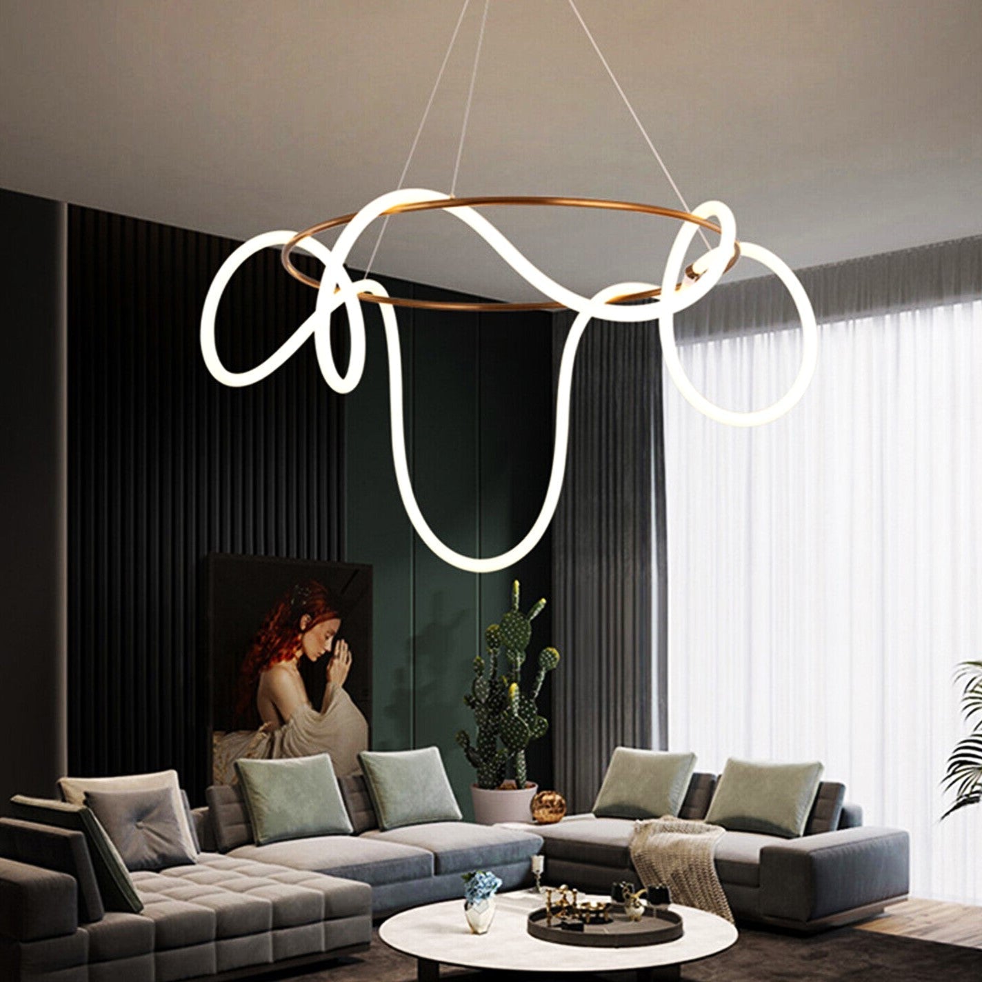 Lustra LED Nordic Golden Tube Echivalent 400W Telecomanda