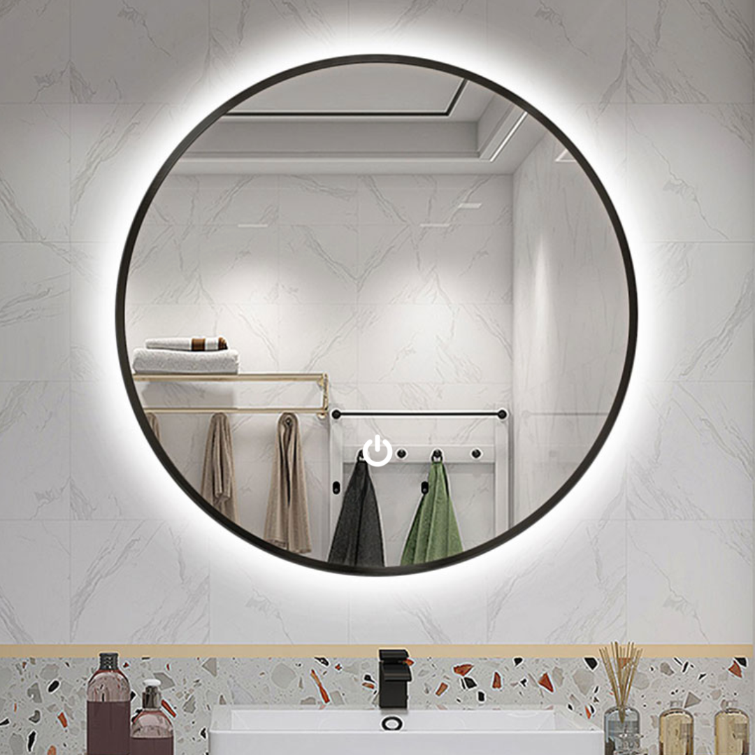 Oglinda LED Rotunda cu Rama Neagra si Touch C110S