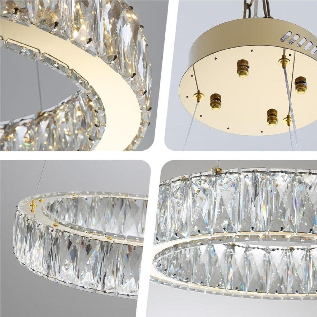 Lustra LED Cristal 2 Segmente Gold Echivalent 800W, 50+30cm, Telecomanda