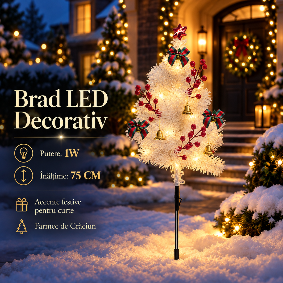 Brad LED de Craciun Alb | 75CM | 10lm | IP44