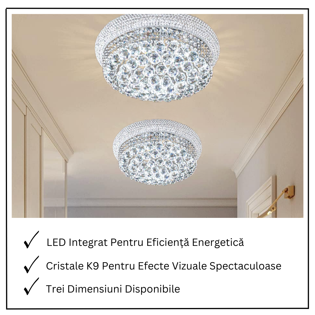 Lustra LED Aplicata Crystal Dome Silver Telecomanda si Lumini RGB
