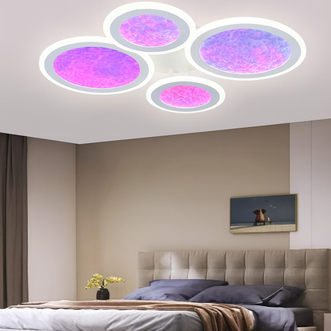 Lustra LED RGB SIERA 4 Circles 3 Functii Echivalent 550W Telecomanda