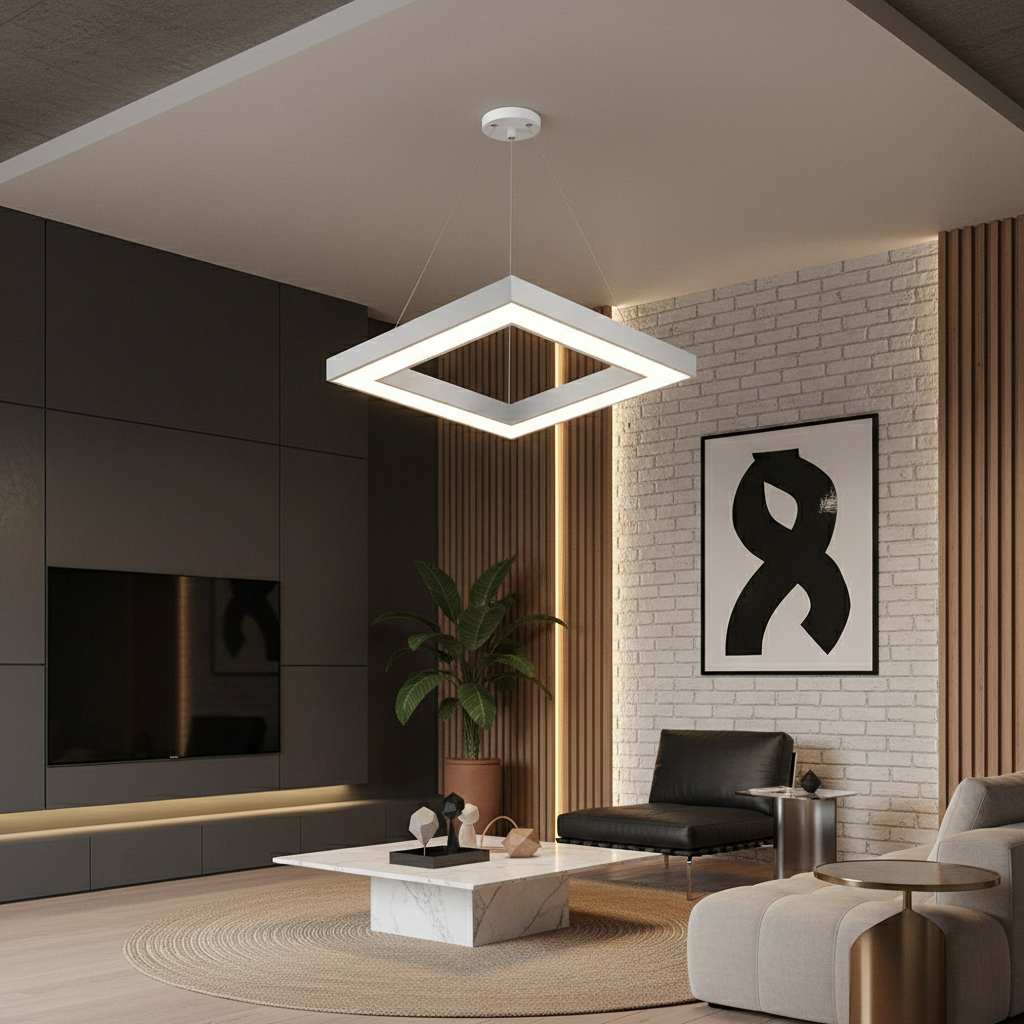 Lustra LED Suspendata RENZO Square White Telecomanda Echivalent 300W