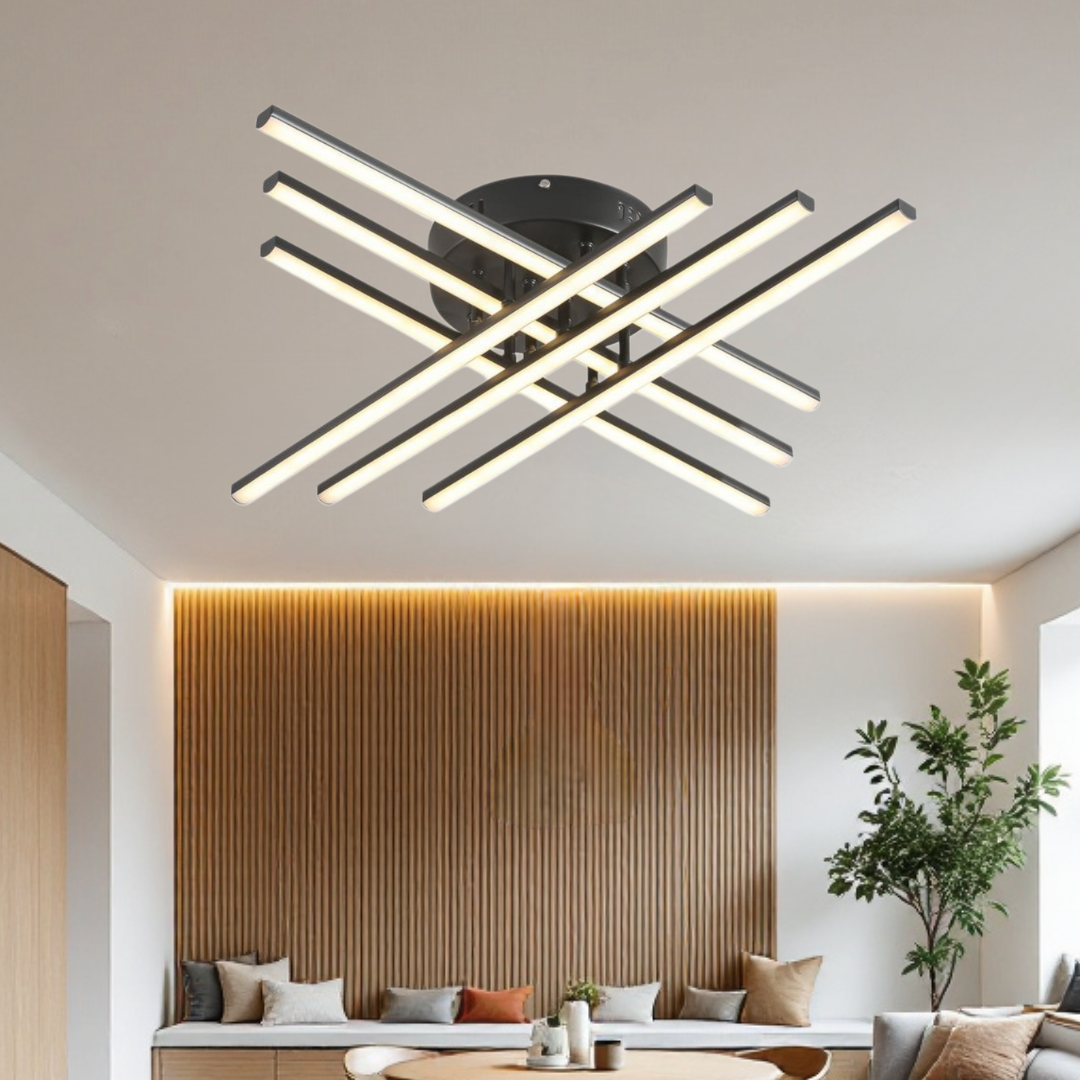 Lustra LED 96W X cu 6 Linii NEGRE Echivalent 700W cu Telecomanda