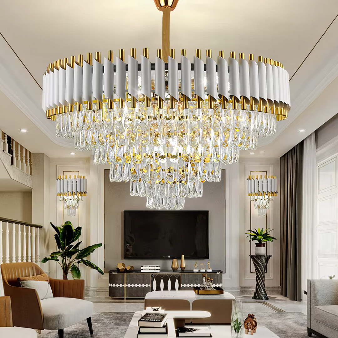 Candelabru Cristal 750MM WHITE PANTHER 8801/750 ALB + AURIU / 75CM / CRISTAL Chandeliers Crystal