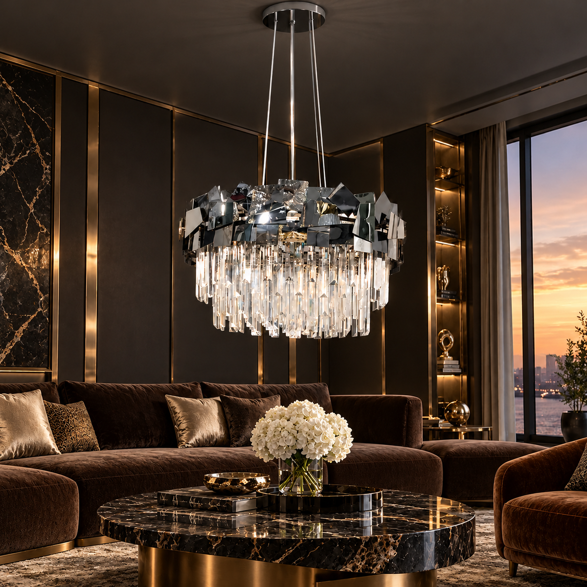 Candelabru Cristal Modern Troy Negru Lucios