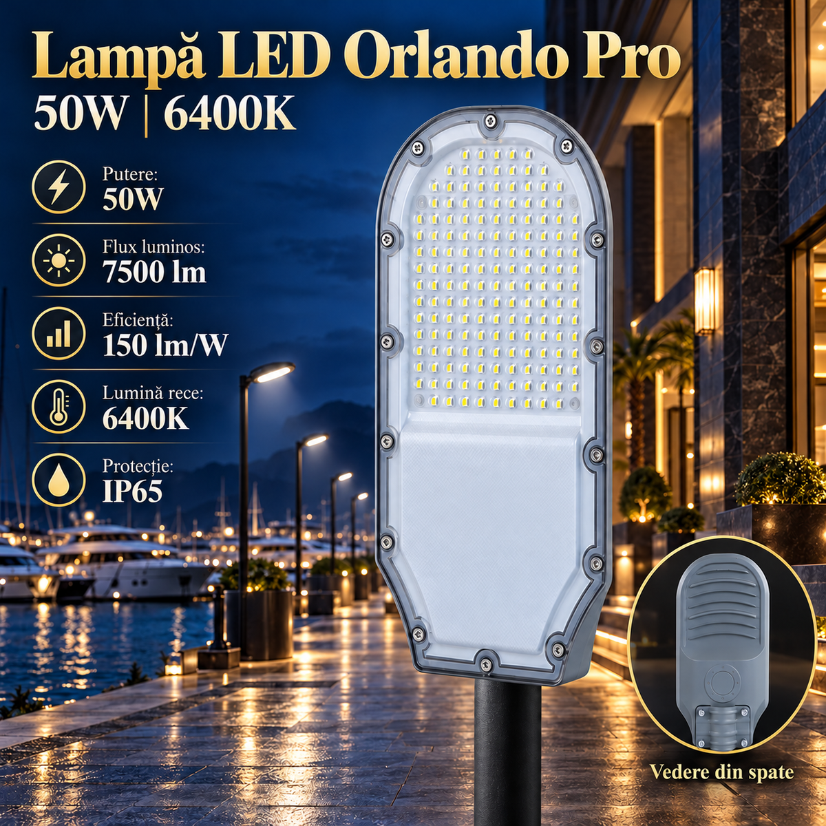 Lampa LED Orlando Pro Grey 50W | 7500lm | 6400K | IP65
