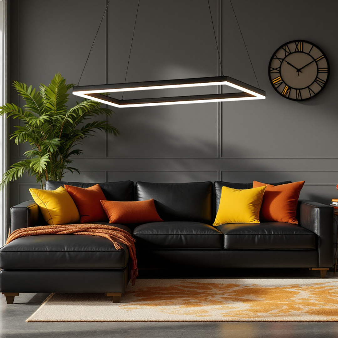 Lustra LED Suspendata 1 Element Rectangular 60X30CM Neagra Echivalent 300W