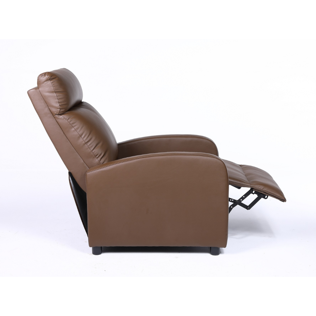 Fotoliu Recliner din Piele Ecologica Spatar Rabatabil si Suport Picioare Extensibil Maro