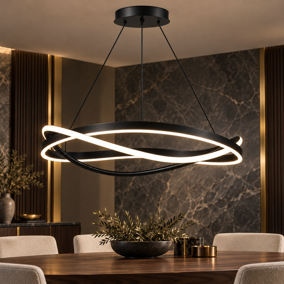Lustra LED Suspendata Venola Black Echivalent 550W Telecomanda