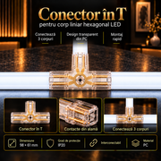 Conector HEGZA Forma T pentru 3 x Corp Liniar Hexagonal LED