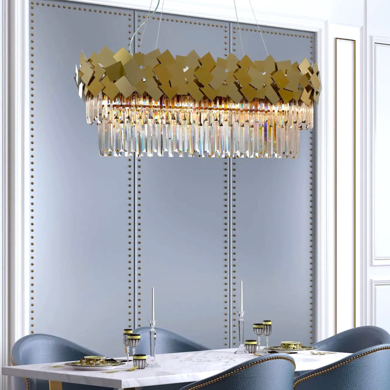 Candelabru Cristal Modern Troy 80x30cm Golden Mate