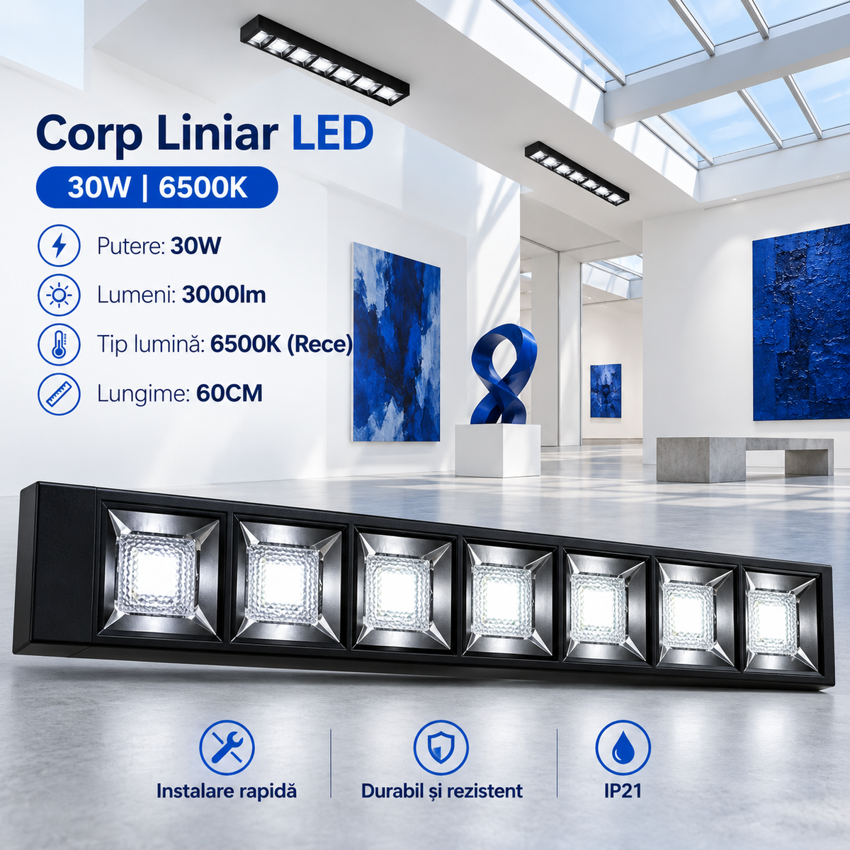 Corp Liniar LED Interconectabil Negru Moura 60CM | 30W | 6500K