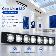 Corp Liniar LED Interconectabil Negru Moura 60CM | 30W | 6500K