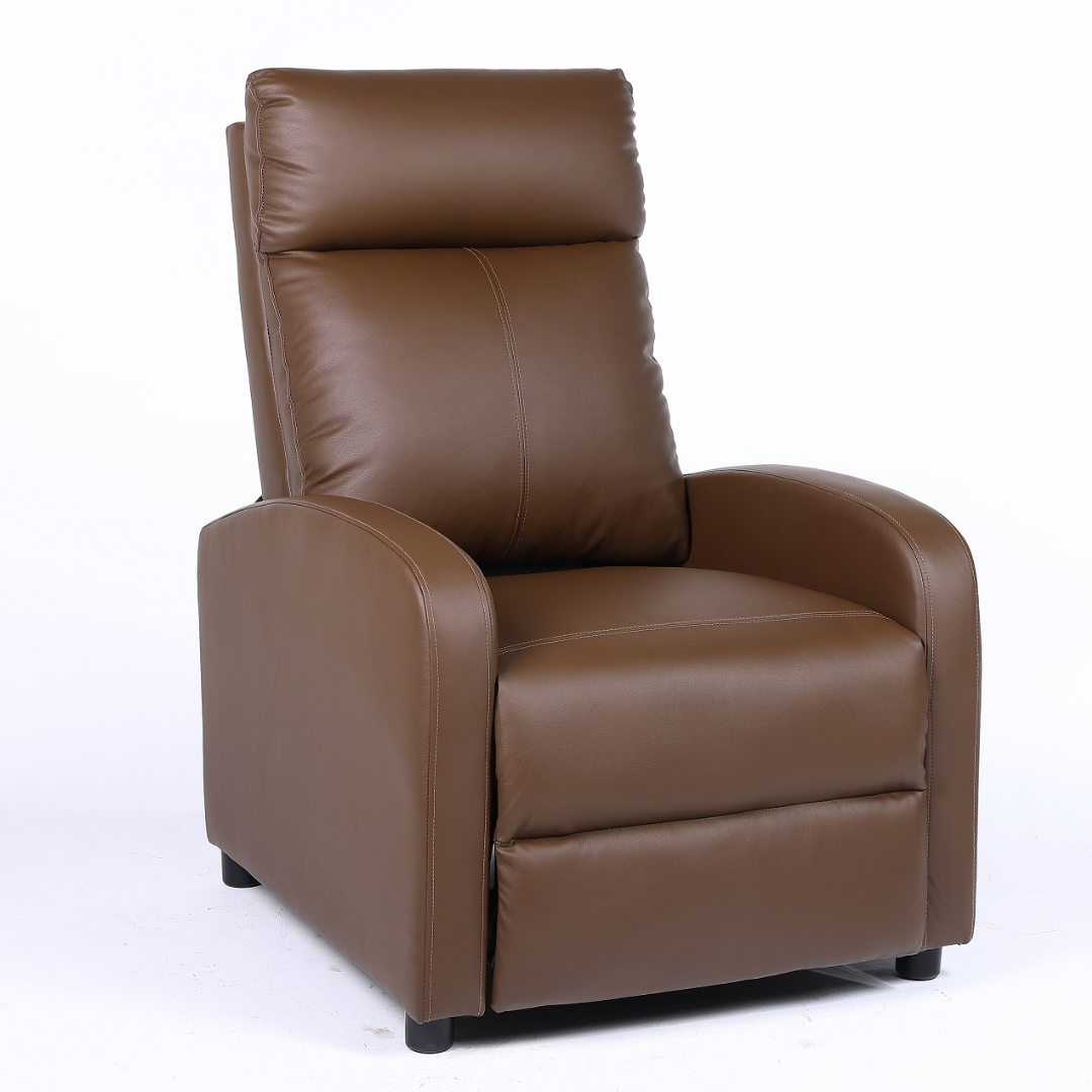 Fotoliu Recliner din Piele Ecologica Spatar Rabatabil si Suport Picioare Extensibil Maro