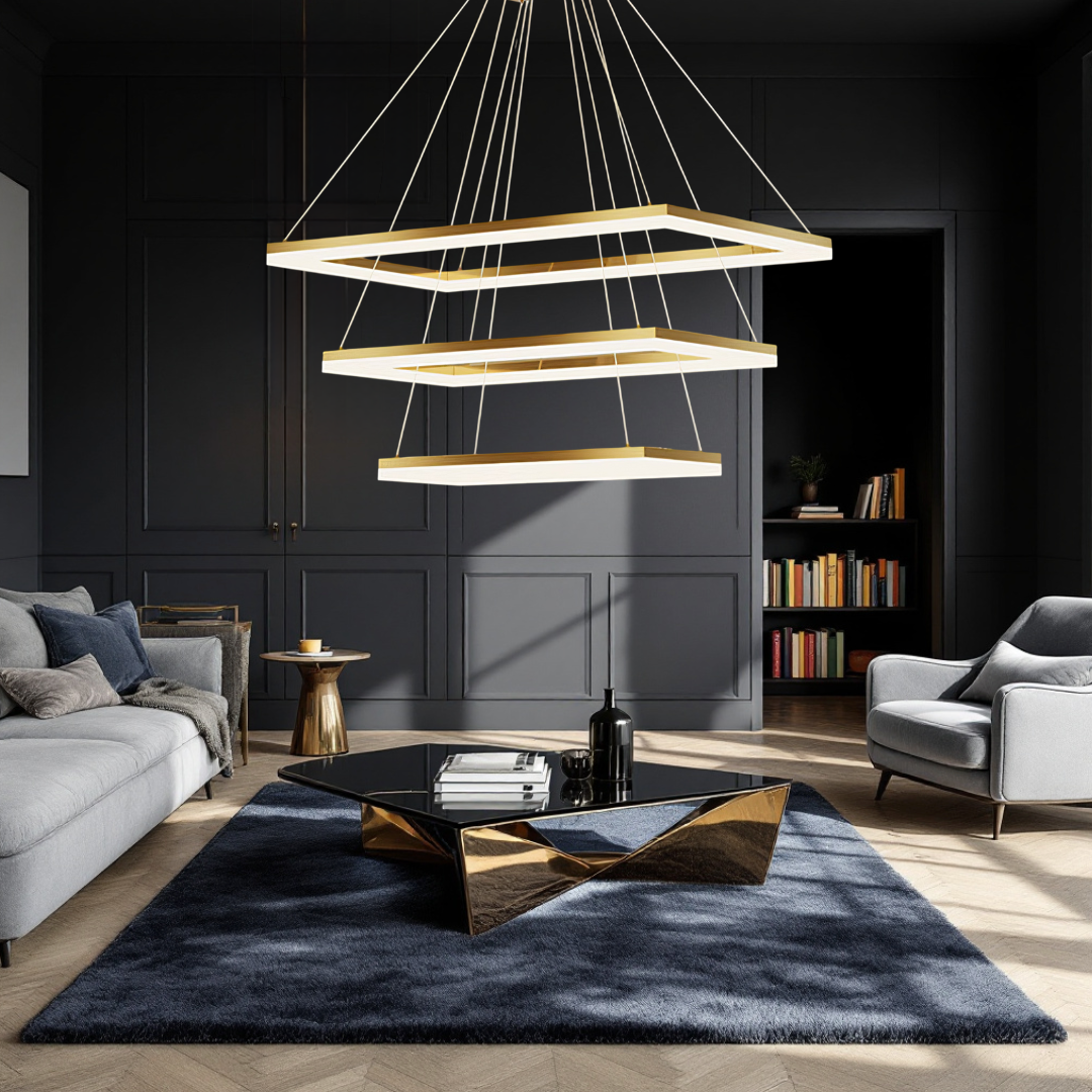 Lustra LED Suspendata cu 3 Elemente Rectangulare Auri LT109 Echivalent 800W