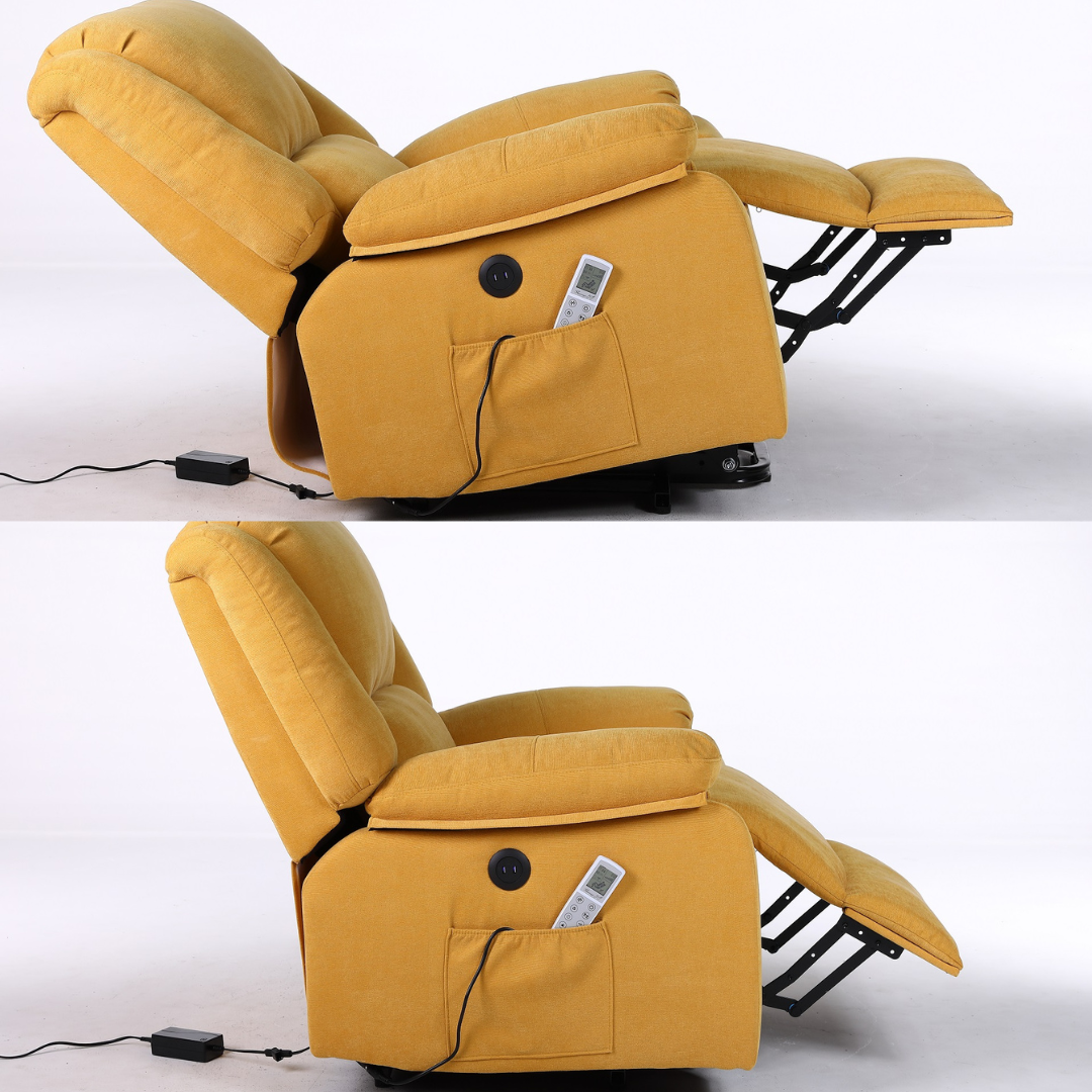 Fotoliu cu Masaj si Incalzire, Recliner Electric, Galben