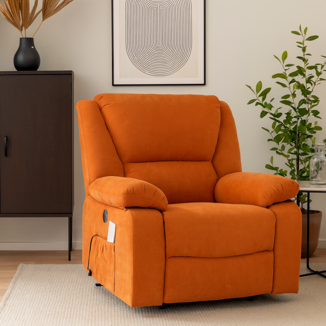 Fotoliu cu Masaj si Incalzire, Recliner Electric, Portocaliu