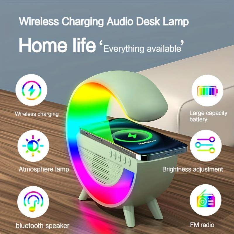 Lampa LED Birou RGB cu incarcare Wireless, Bluetooth si USB