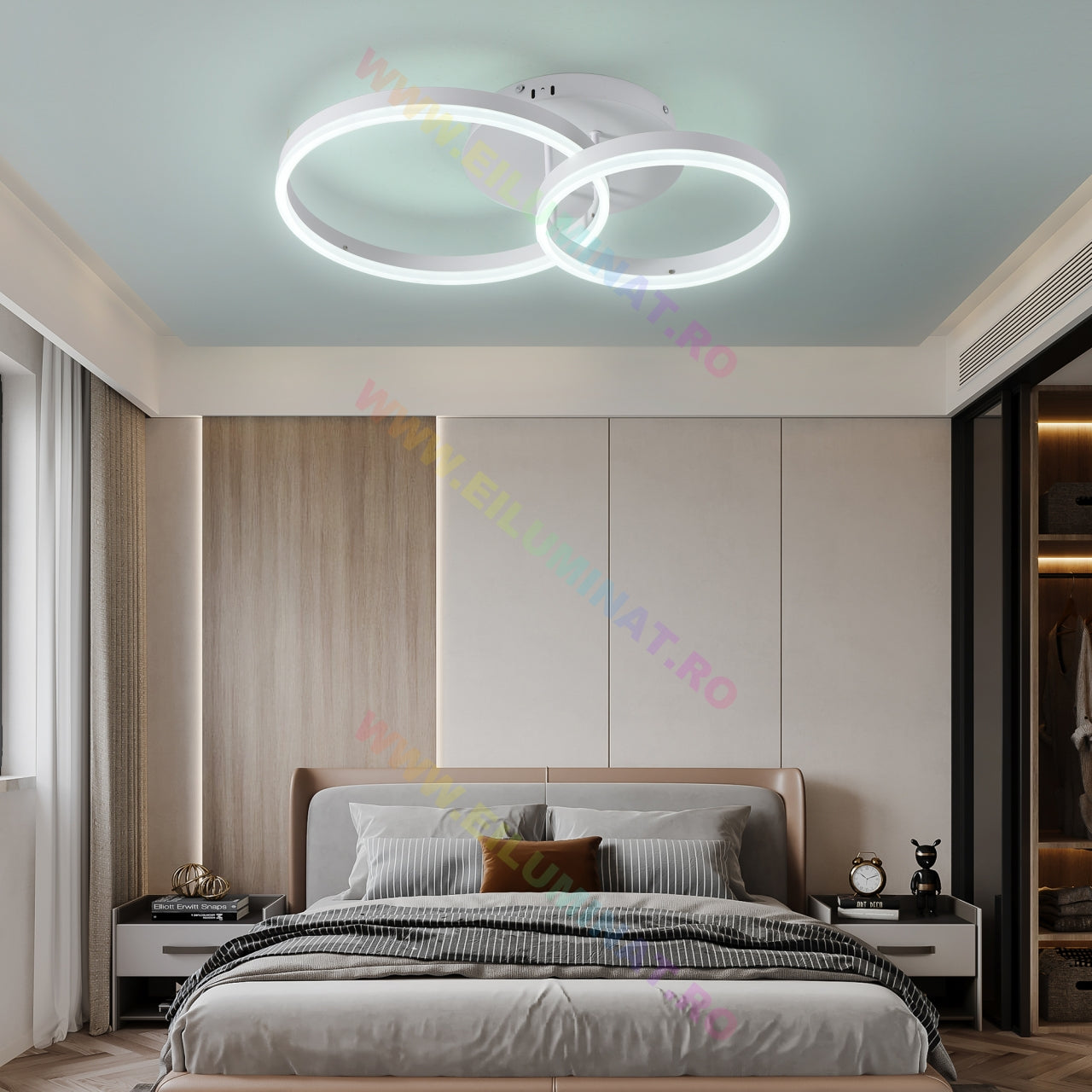 Lustra LED Beauty White Double Circle Echivalent 300W Telecomanda