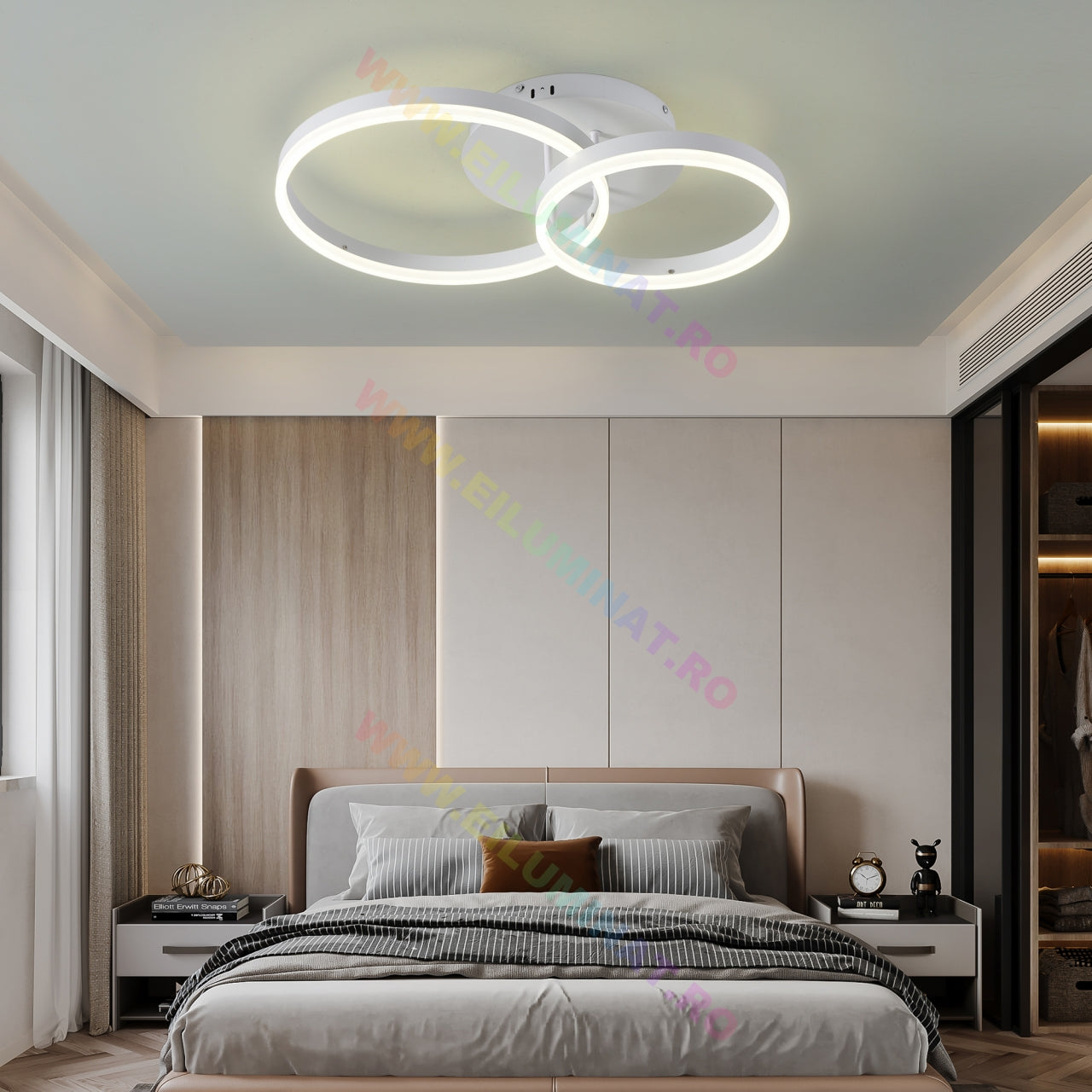 Lustra LED Beauty White Double Circle Echivalent 300W Telecomanda