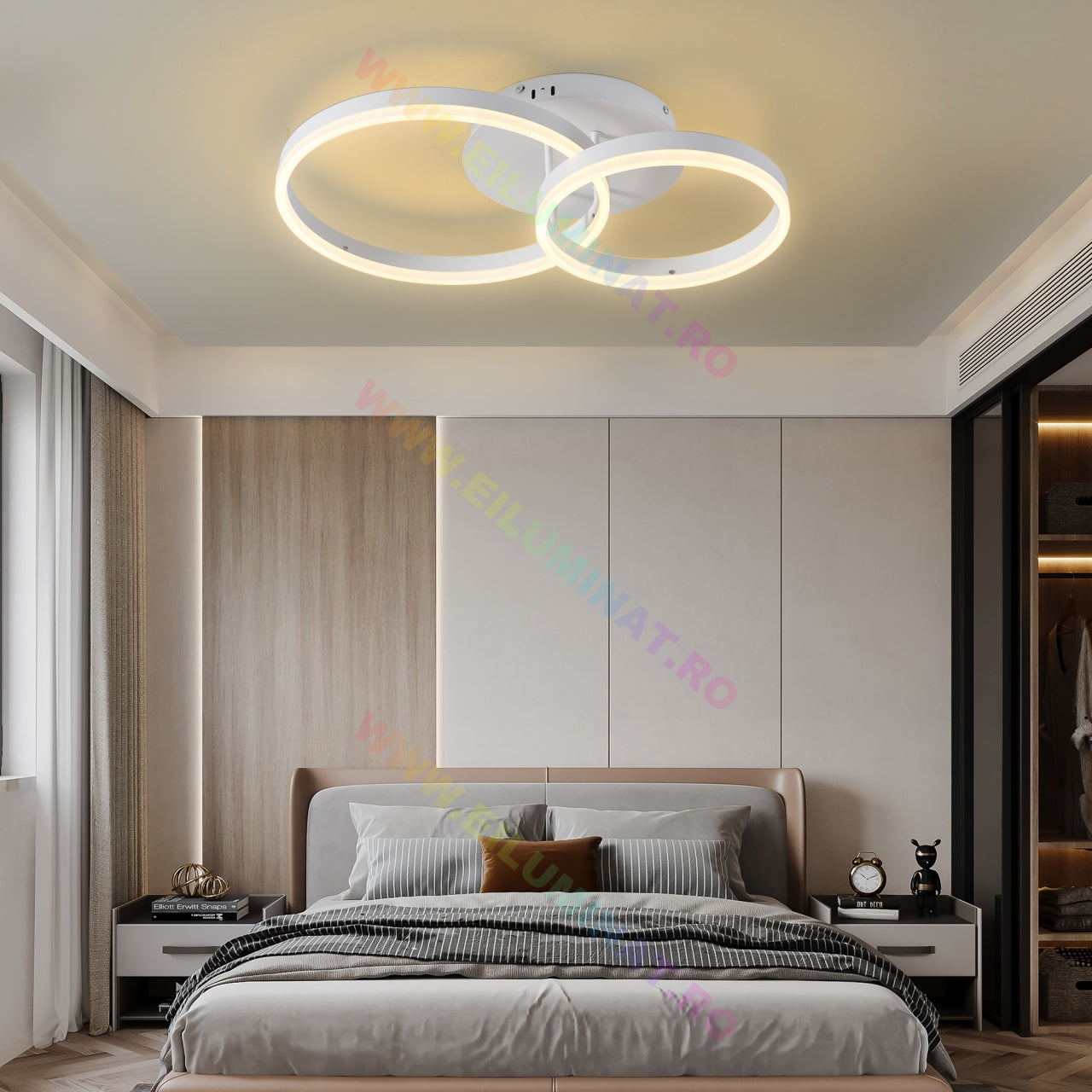 Lustra LED Beauty White Double Circle Echivalent 300W Telecomanda