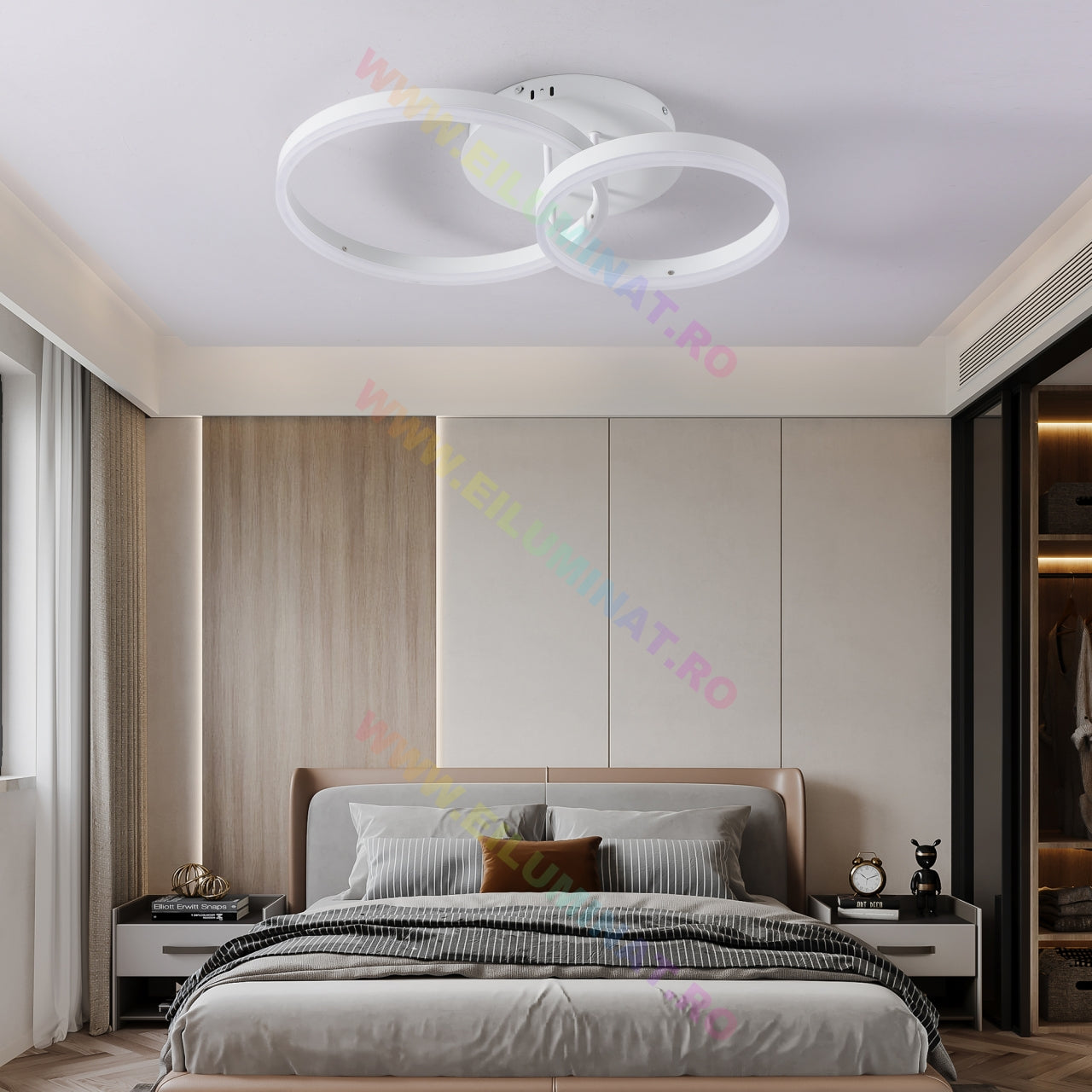Lustra LED Beauty White Double Circle Echivalent 300W Telecomanda