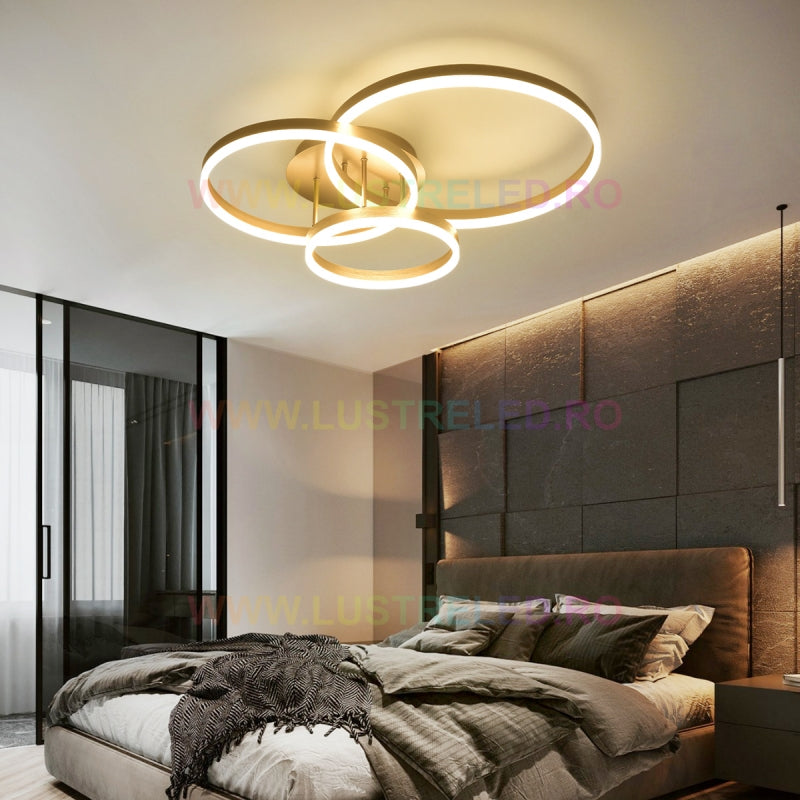 Lustra LED Beauty Gold Circle Echivalent 600W Telecomanda