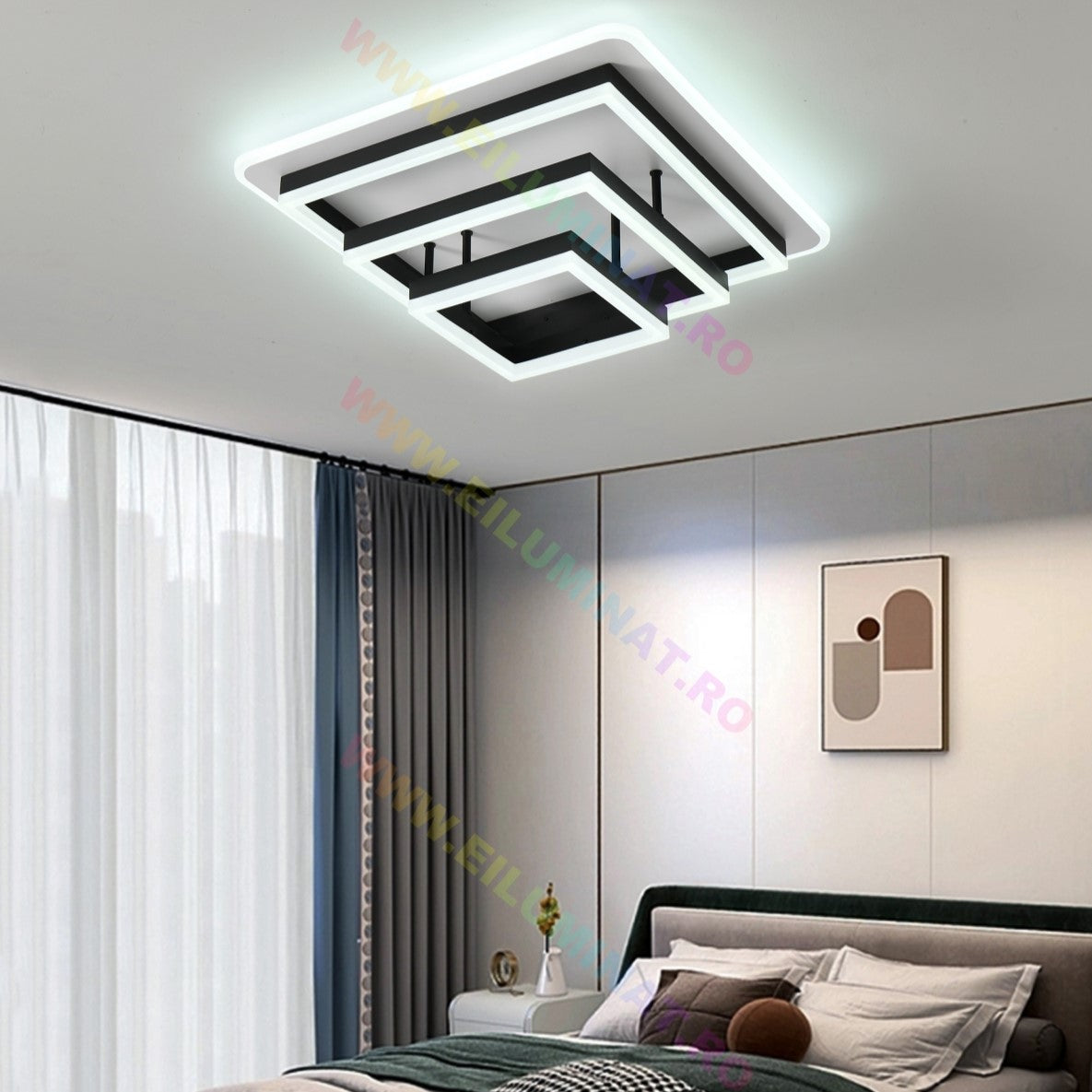 Lustra LED Vulcano Square Black Echivalent 1000W Telecomanda