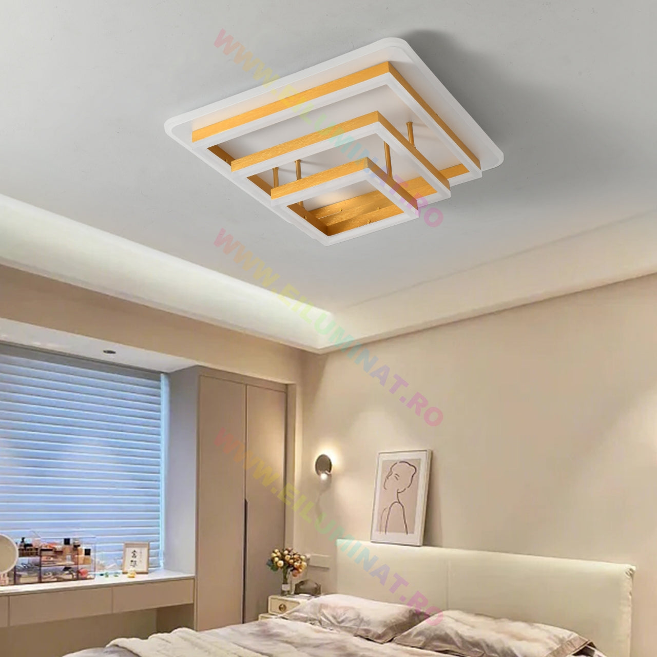 Lustra LED Vulcano Square Gold Echivalent 1000W Telecomanda